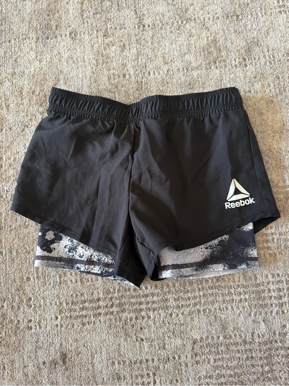 Reebok Girls Black Layered Active Shorts